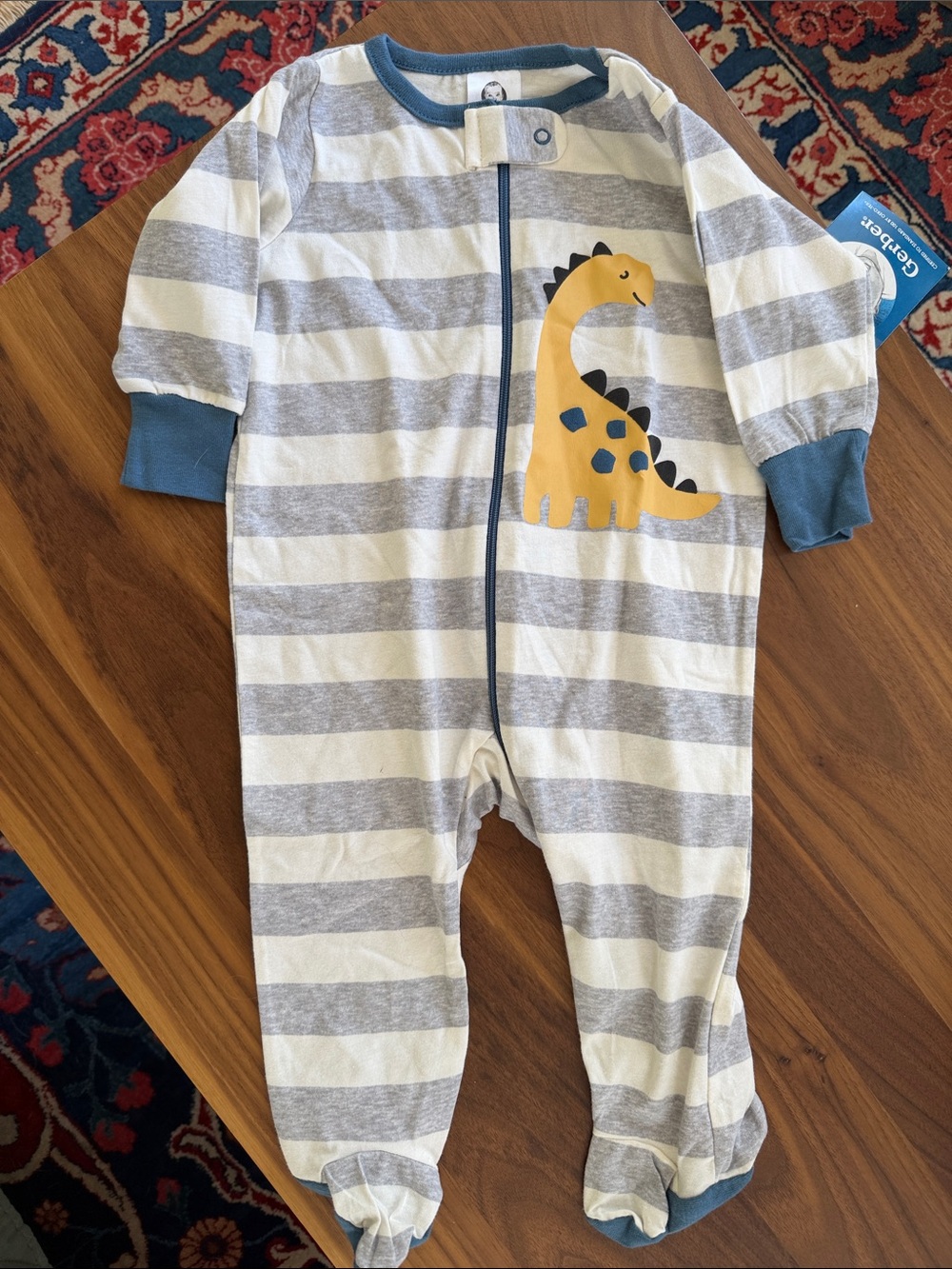 Gerber Gray & White Striped Dino Footed One-Piece